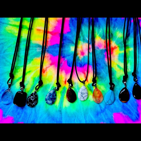 11 Crystal necklaces on leather cords - Picture 1 of 10